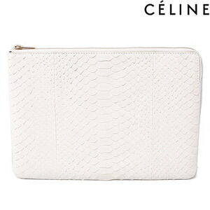 Celine Solo Clutch Pouch Bag Off White Python Leather